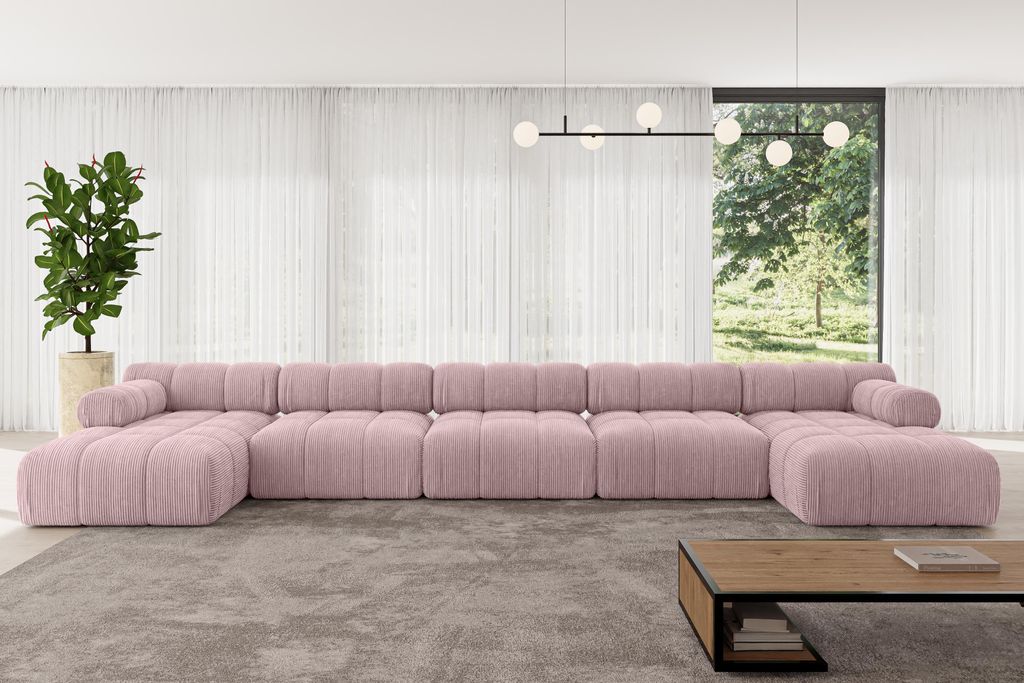 ALTDECOR Modulares Sofa Ecksofa in U-Form - Tesso-U3 - 475x160x70 cm Rosa Corner modular Sofa Eckcouch Couch Wohnlandschaft Cauchsofa Polstersofa