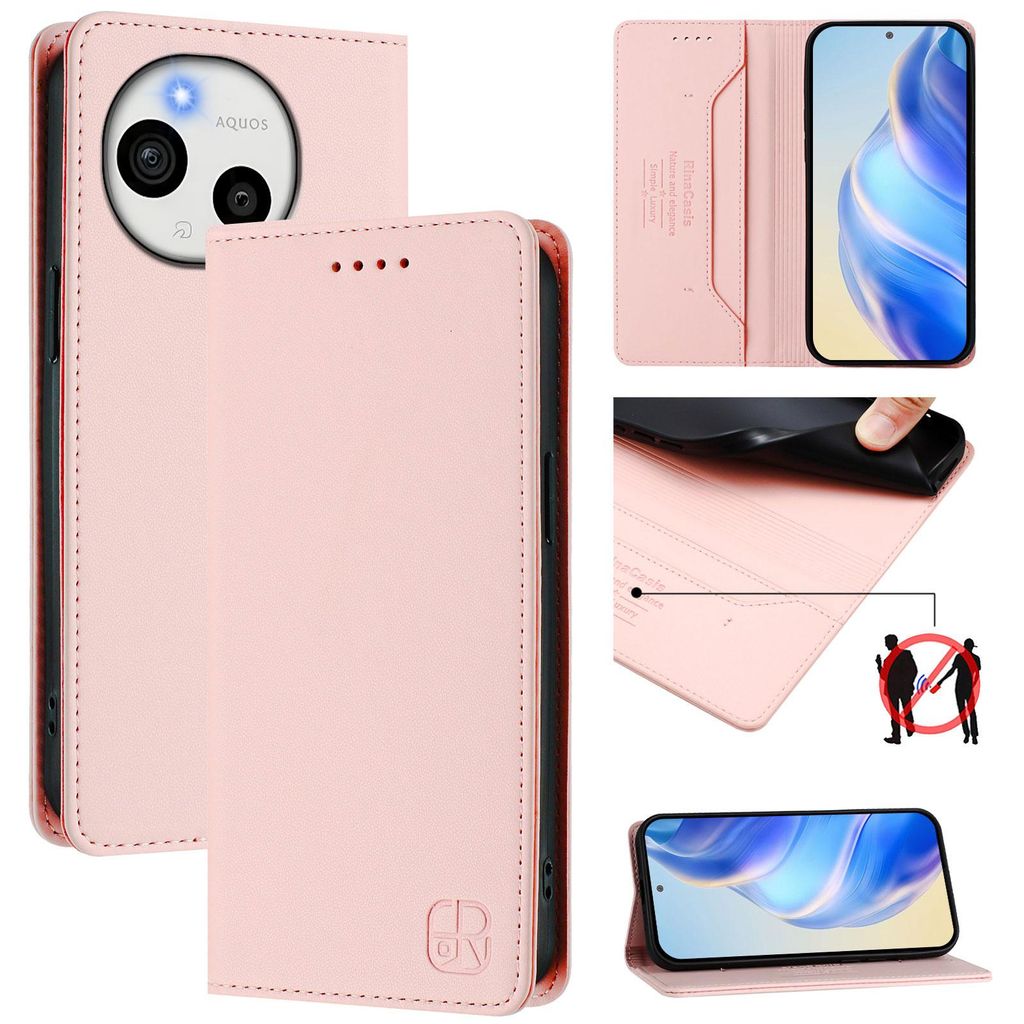 Lederhülle für Sharp Aquos sense10 Hülle Flip Brieftasche Kartenfächern Ständer Schutzhülle Pink