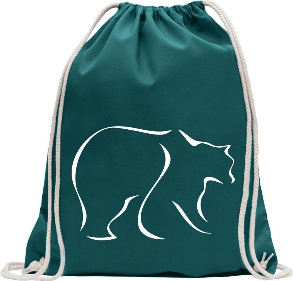 Kiwistar - Turnbeutel - petrol - Bär - Fun Rucksack Sport Beutel Gymsack Baumwolle mit Ziehgurt