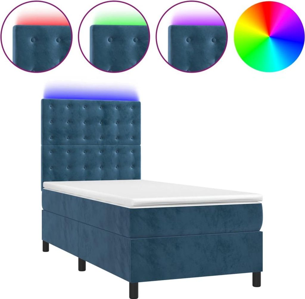 vidaXL Boxspringbett mit Matratze & LED Dunkelblau 80x200 cm Samt