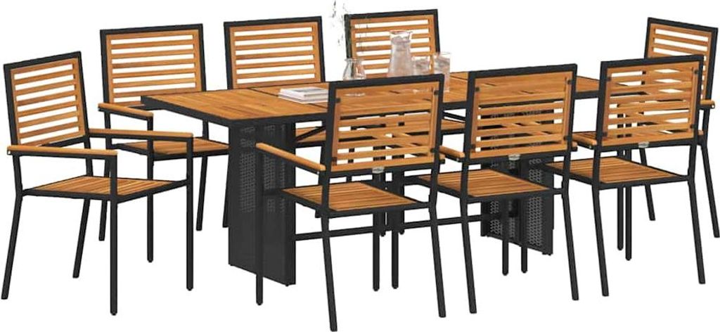 vidaXL Garten Essgruppe 9 pcs Schwarz und Braun Poly-Rattan