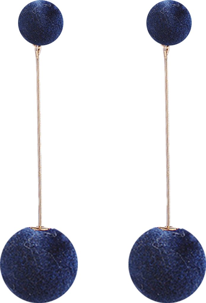 Mode Frauen Doppel Kunstpelz Ball Lange Baumeln Ohrringe Bankett Schmuck Geschenk-Blau