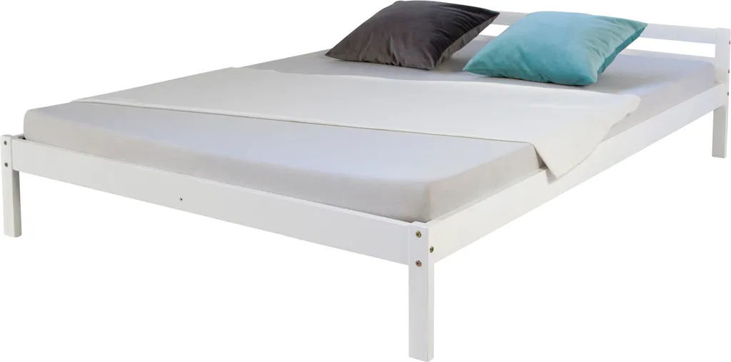 Cadre de lit 2 places 140x200 bois massif blanc style scandinave