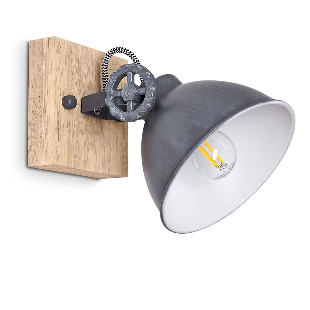 Mot »Mot« Wandlampe aus Metall und Holz in Blau-Grau/Natur