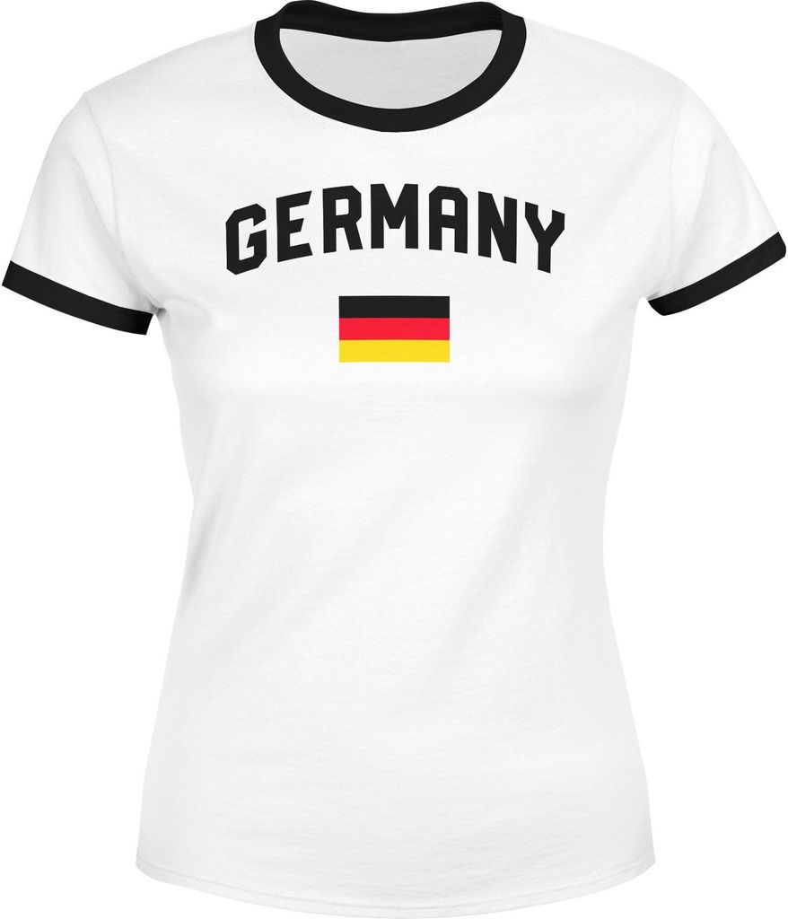 Moonworks Damen Deutschland Fan-Shirt T-Shirt Fußball WM EM Retro Fan-Trikot Weltmeisterschaft Europameisterschaft Germany weiß-schwarz L