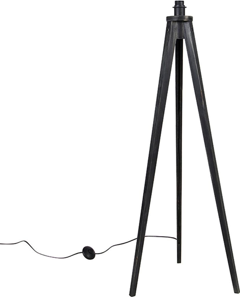 QAZQA - Landhaus I Vintage Land Stehlampe Stativ schwarz - Stativ Classic I Wohnzimmer I Schlafzimmer - Holz Länglich - LED geeignet E27