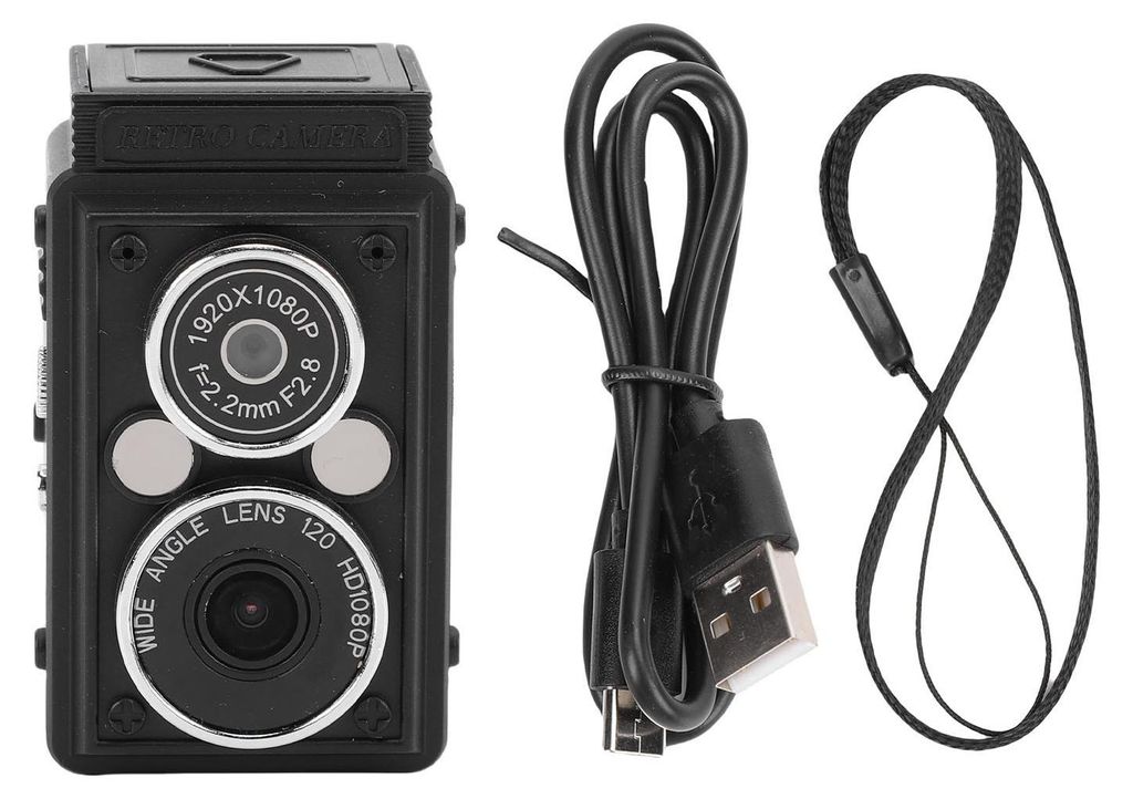 Retro-Digitalkamera mit zwei Objektiven, 1080P, HD-Video, 12 MP, tragbar, Vintage, mit Nachtmodus, Bewegungsbildstabilisierung, Fülllicht