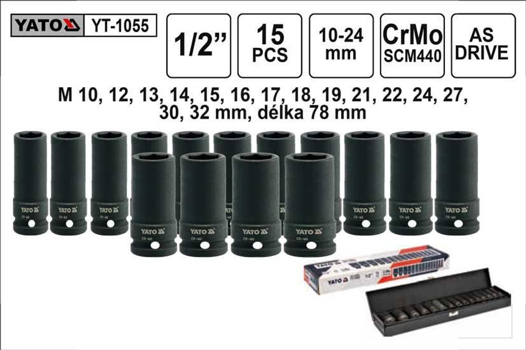 YATO Gola ořechy šestihranné kované prodloužené 1/2" sada Obrázek produktu 