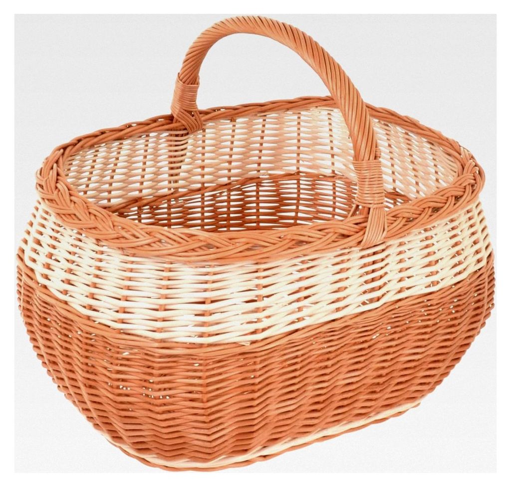 Geflochtener Weidenkorb 42 x 35,5 x 33 cm, Einkaufskorb mit Henkel, Picknickkorb, Handgefertigt