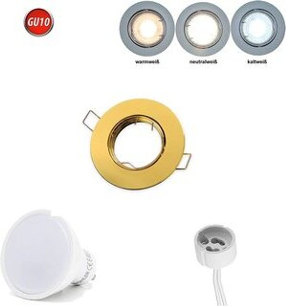 Einbaustrahler GU10 35° Schwenkbar Ø80mm Bohrloch Alu inkl. GU10 5W Warmweiß 350 Lumen LED Leuchtmittel Gold Rund