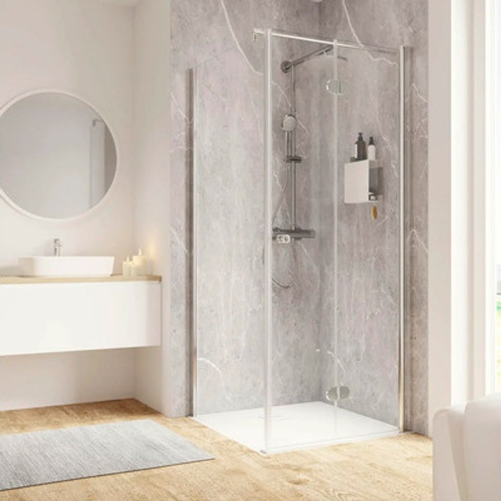 Duschtür mit Seitenwand mit Drehfalttür SCHULTE Garant 2.0 100 x 100 cm Profil chrom Klarglas Seitenwandanschlag links Türanschlag rechts