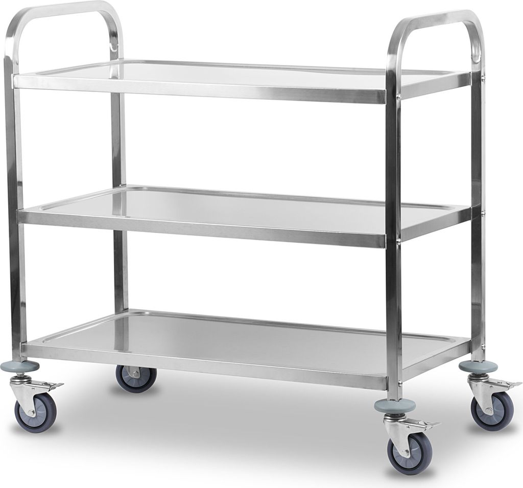 Mahlzeit Edelstahl Servierwagen mit 3 Etagen | 101,5 x 95 x 48,5 cm | Rollwagen