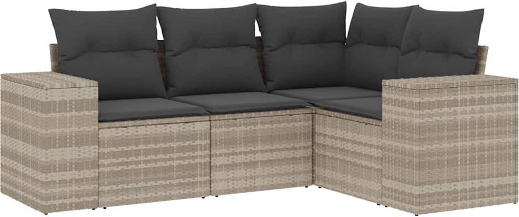 vidaXL 4-tlg. Garten-Sofagarnitur mit Kissen Hellgrau Poly Rattan