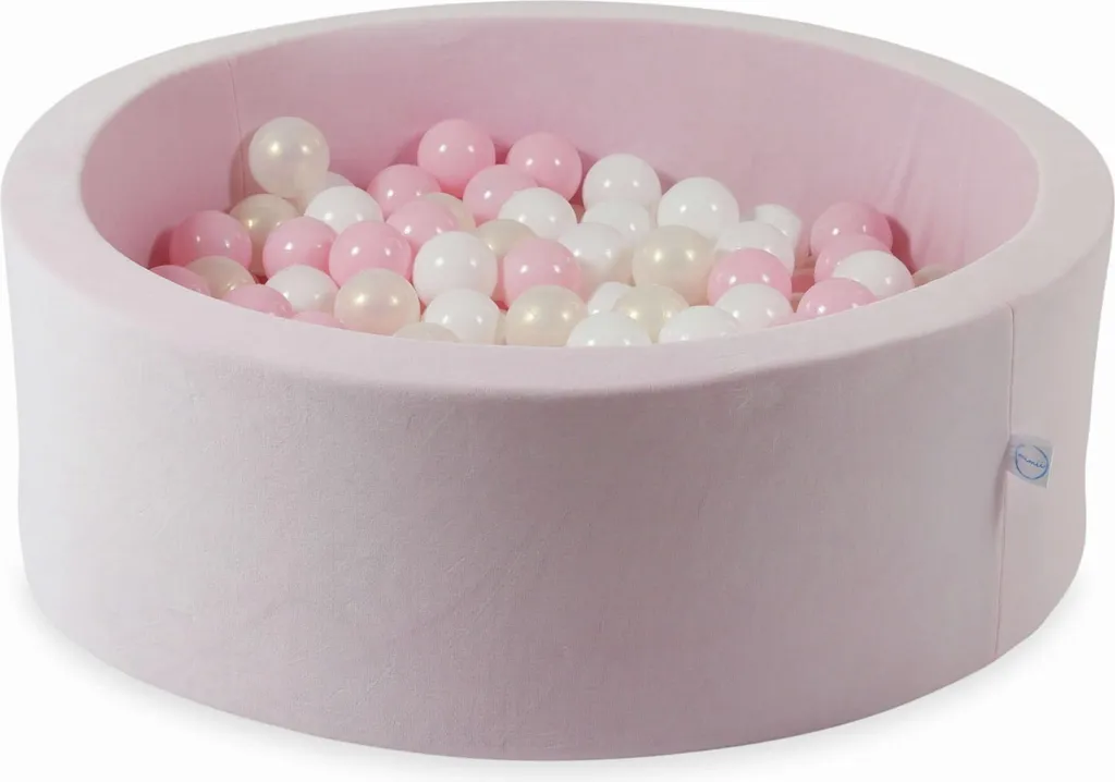 Piscine sèche pour bébé en velours rose avec 200 balles multicolores