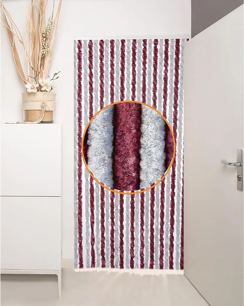 Fini les mouches avec ce rideau de porte Fil Flausch gris bordeaux 100x200