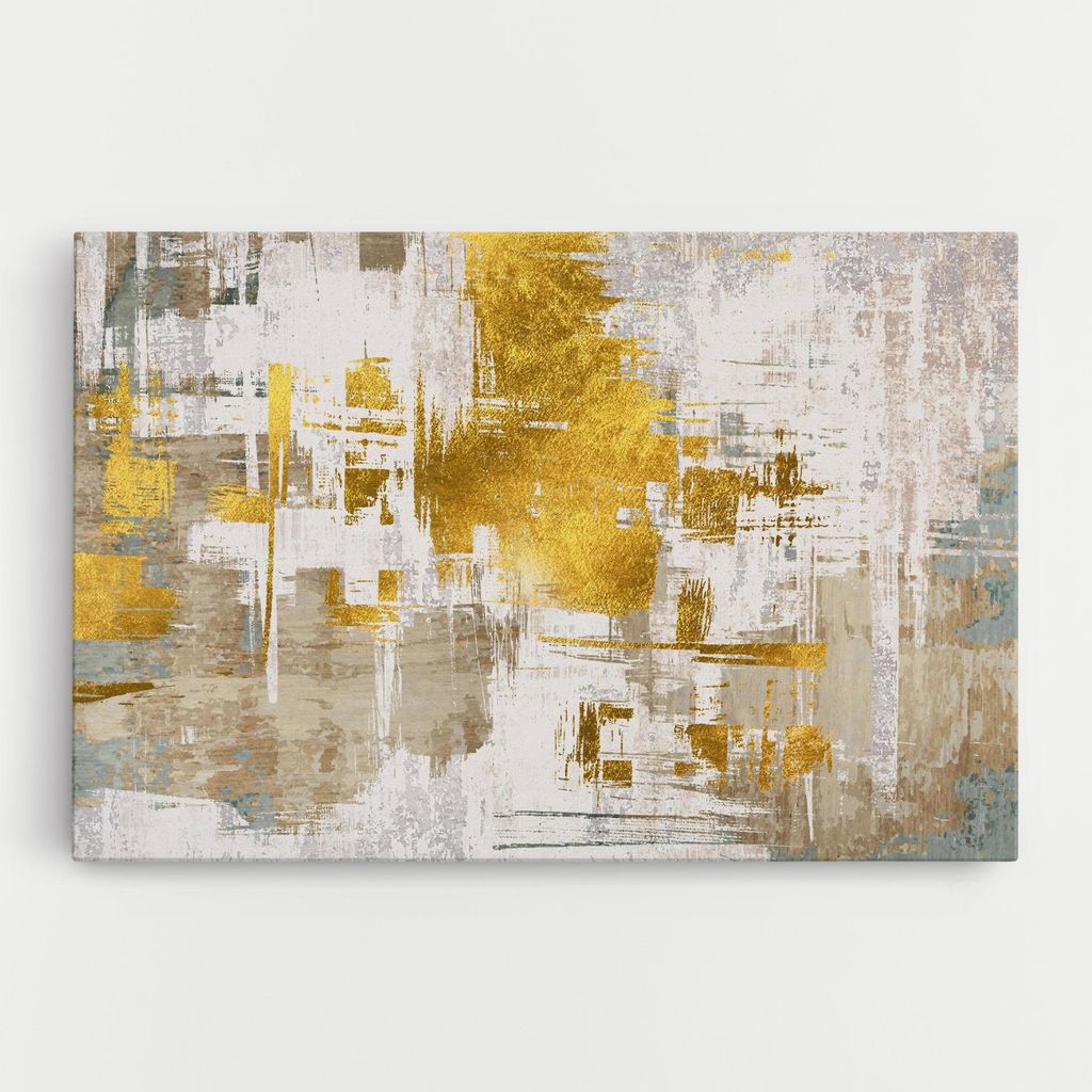 ARTHUB Leinwandbild 70x100 cm, Gold And White Brush | Wohnzimmerdekoration, Hängende Bilder, Wanddekoration, Heimdekoration, Abstrakte, Abstrakt...