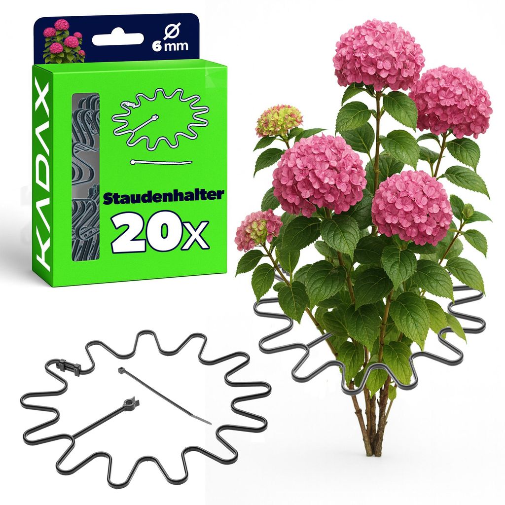 KADAX Staudenhalter Ø 21 cm im 20er Set, Pflanzenhalter Rund mit Kabelbinder, Hortensienhalter aus Kunststoff, Pflanzenstütze für Hortensien, Bl...