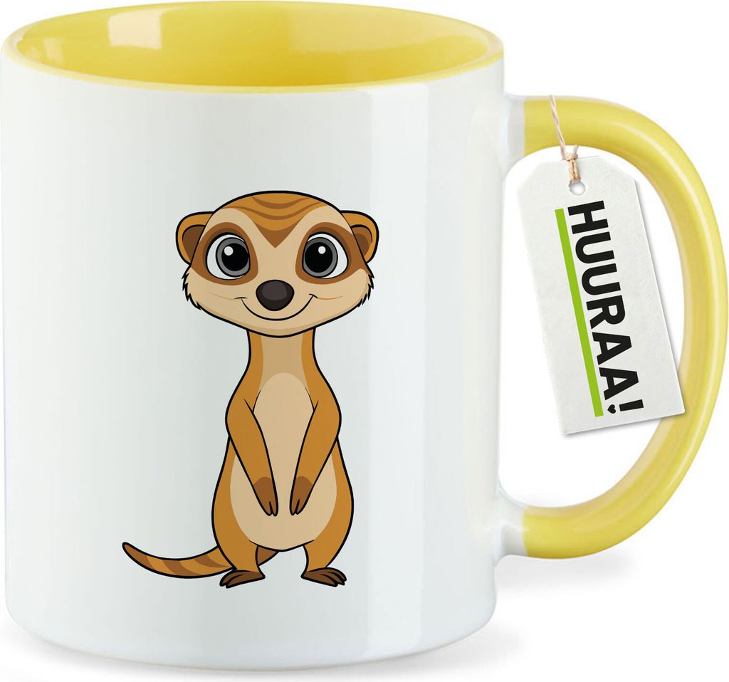 Huuraa Kaffeetasse Erdmännchen Comic 330ml Gelb Keramik Kaffeebecher Geschenkidee