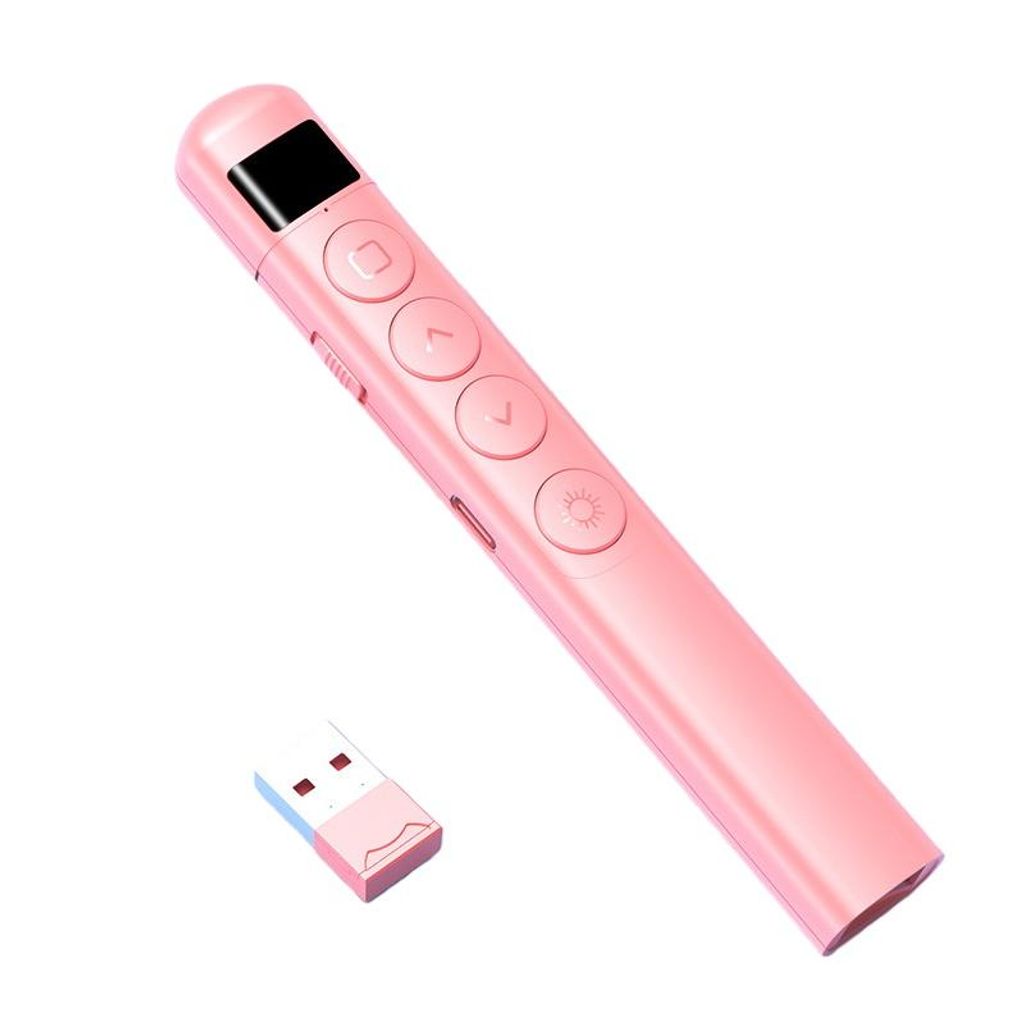 ZELURXX Präsentations-Fernbedienung, Plug-and-Play, USB-C, 100m kabellose Reichweite, kompatibel mit Windows, Mac OS und Android, Rosa