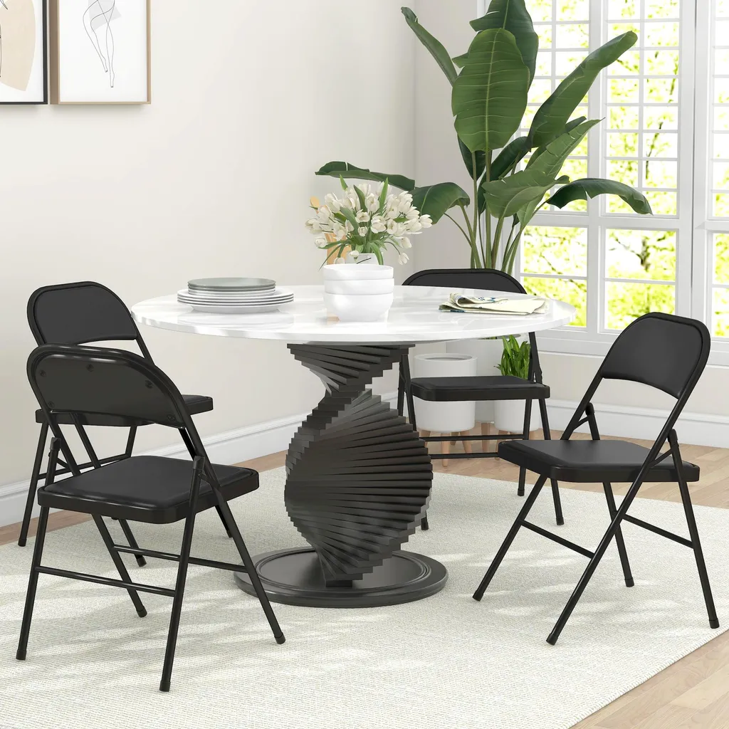 Lot de 4 chaises pliantes HOMCOM noir avec coussin et pieds en acier