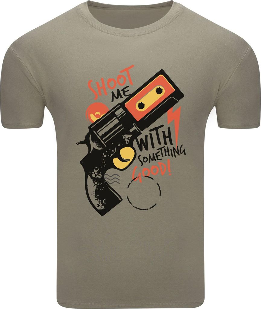 Diarbo Herren T-Shirt mit Musikliebhaber Druck Musikkassette Khaki Gr.S