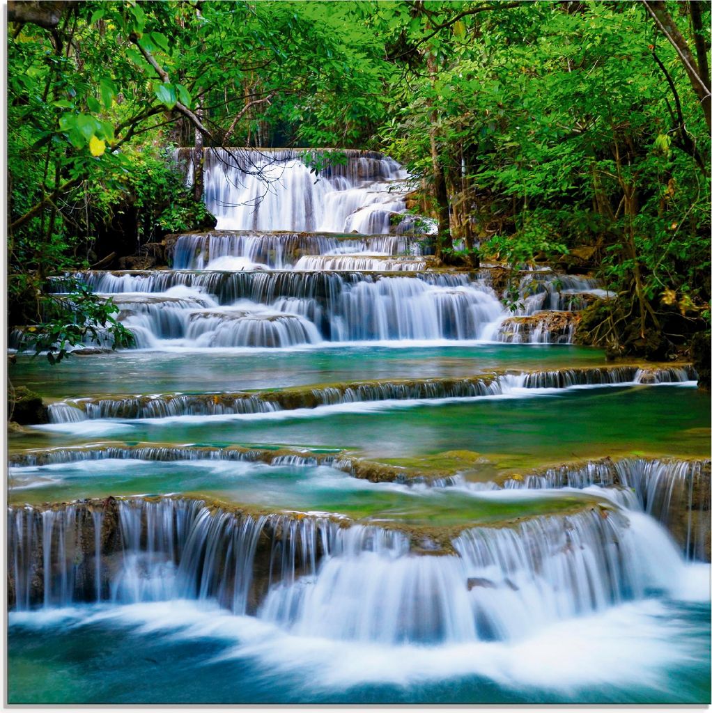ARTland Glasbild Tiefen Wald Wasserfall Größe: 30x30 cm Produktbild 