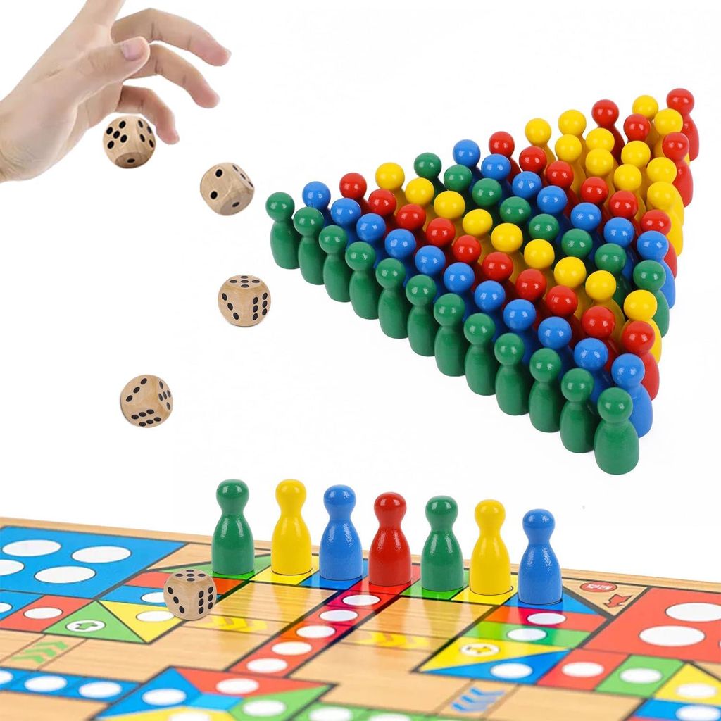 80 Stück Spielfiguren für Brettspiele 25 x12mm Spielfiguren Holz kegel 5 Würfel aus Holz für Brettspiele, Bunte