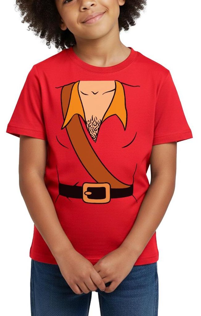 Spreadshirt Gaston Kostüm Outfit Fasching Karneval Kinder T-Shirt, 110/116 (5-6 Jahre), Rot