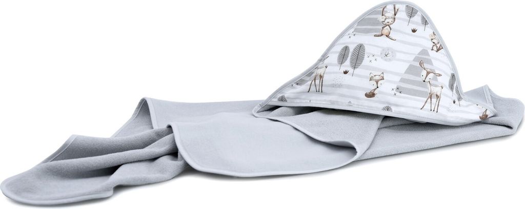 Baby-Delux Baby Kapuzenhandtuch Badeponcho Badetuch mit Kapuze Thermo Frottee 100×100 Waldfreunde grau