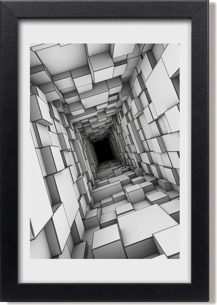 Bild 20x30 MDF-Rahmen, Wandkunst Tunnel mit Würfeln