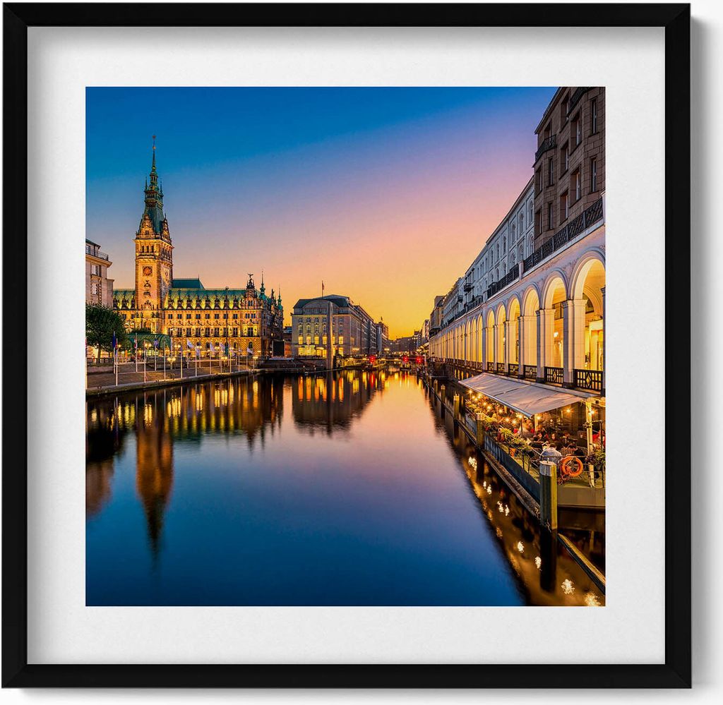 Hamburger Rathaus Deutschland– Wandbild mit Rahmen – Gerahmtes Bild – Wanddekoration – 50x50 cm – Schwarz Rahmen