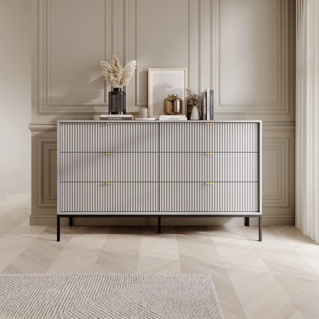 Grande commode 6 tiroirs MISHEEL bicolore anthracite - Finition mat