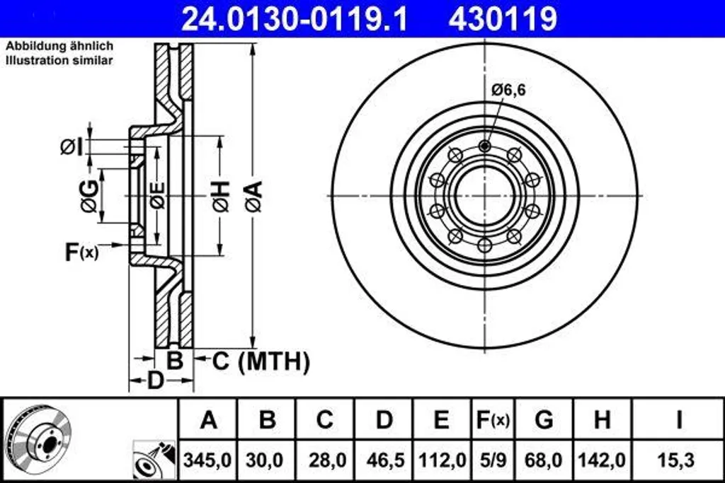 Disque de frein ATE 24.0130-0119.1 : Stop aux vibrations Audi A4