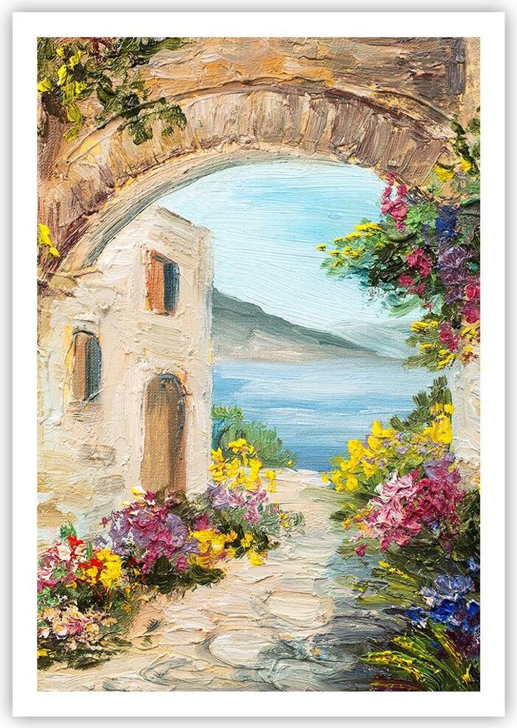 Poster - Poster ohne Rahmen - Haus Santorini Blumen - Produktbild 