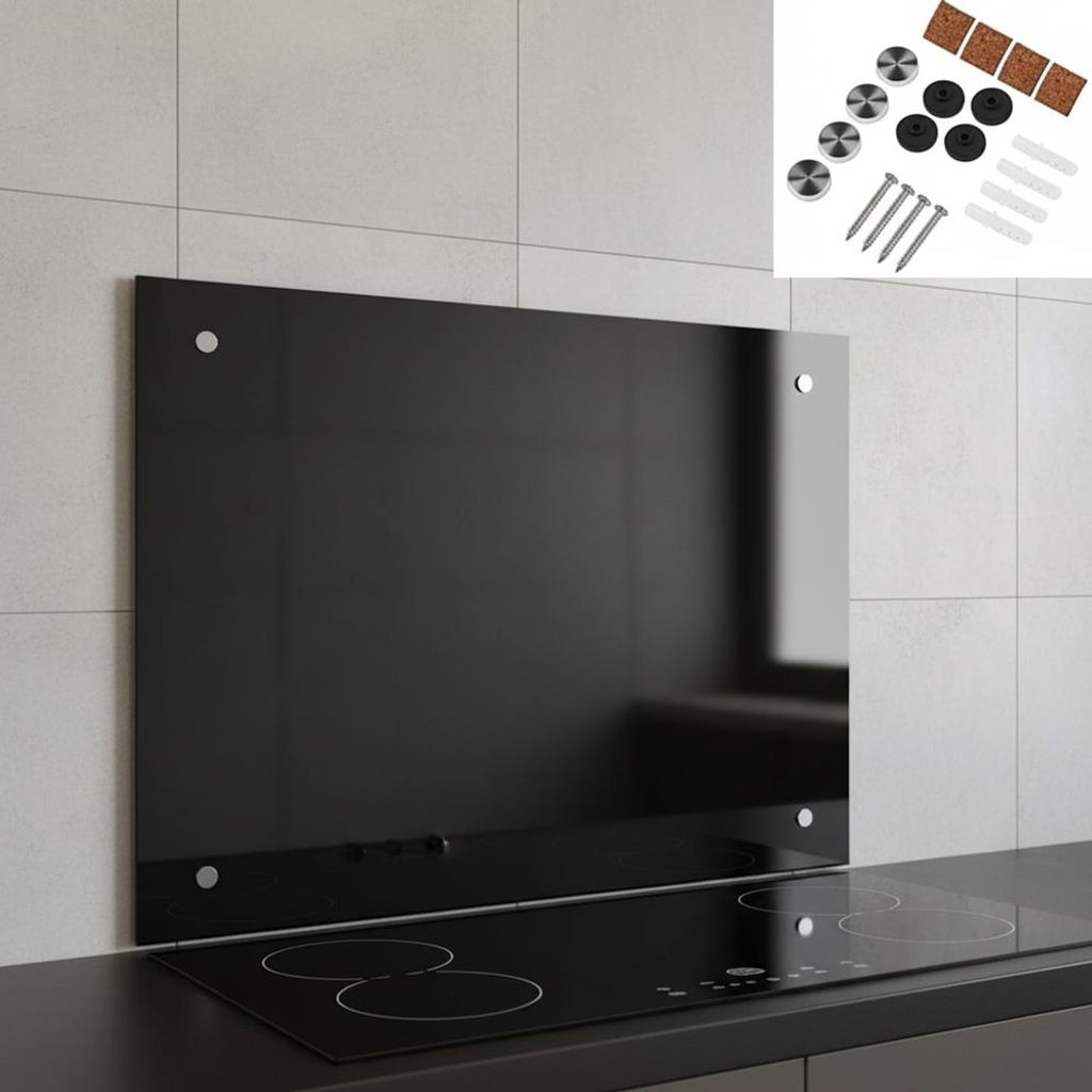 Mucola Küchenrückwand Spritzschutz Fliesenspiegel Küche Wandschutz Glas 6mm ESG - Schwarz 100x50CM