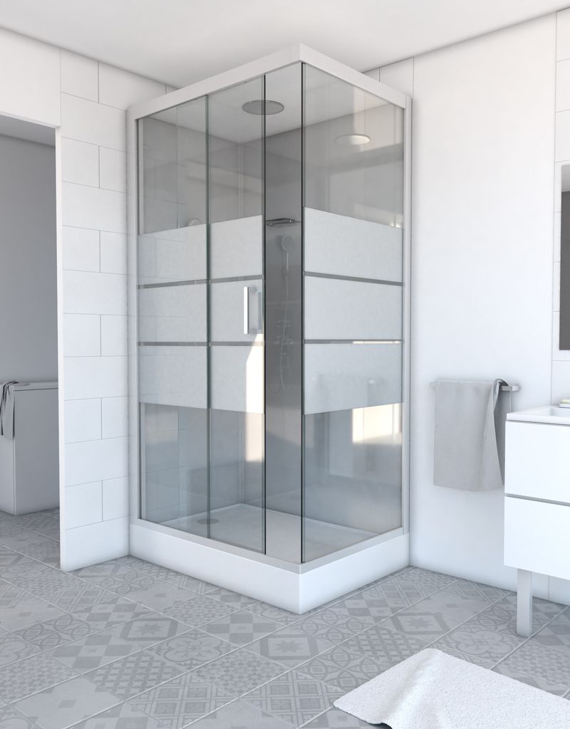 Dusche Komplett MARWELL Komplettdusche Fertigdusche Grey River 2 Rectangle 80 x 110 x 215 cm – Komplett Set inkl. Duschwanne und Armatur - Eckdus...
