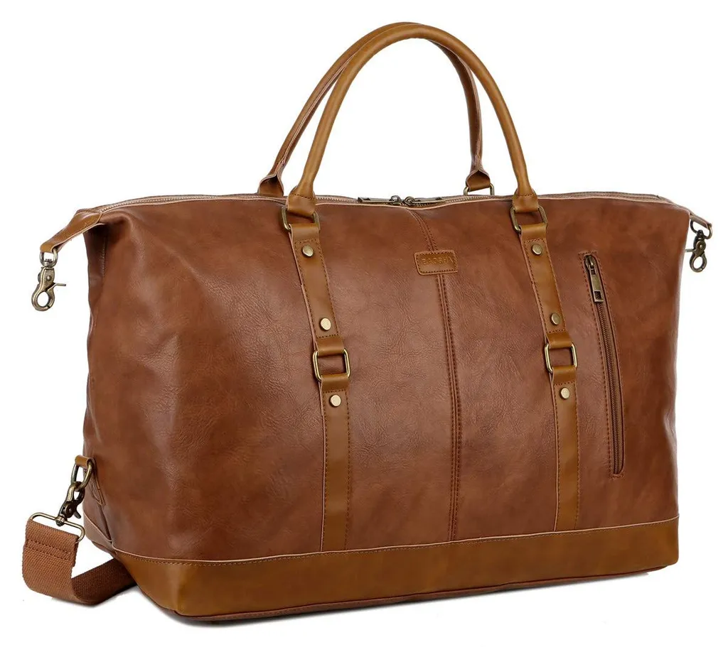 Sac de voyage en cuir PU marron HB-14 avec bandoulière et grande capacité