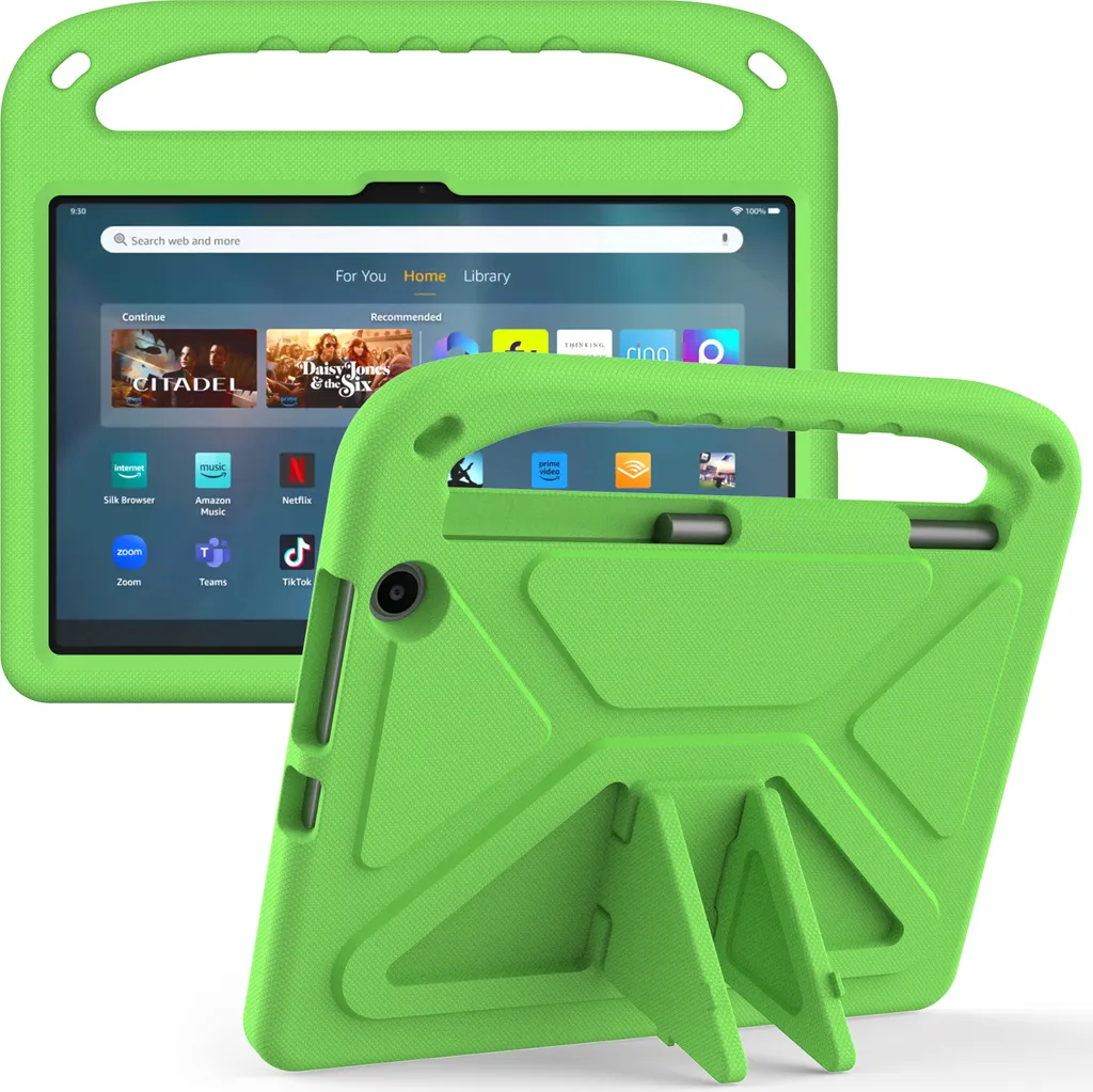 Custodia protettiva per Amazon Fire Max 11, leggera custodia per bambini in EVA con maniglia e supporto Verde