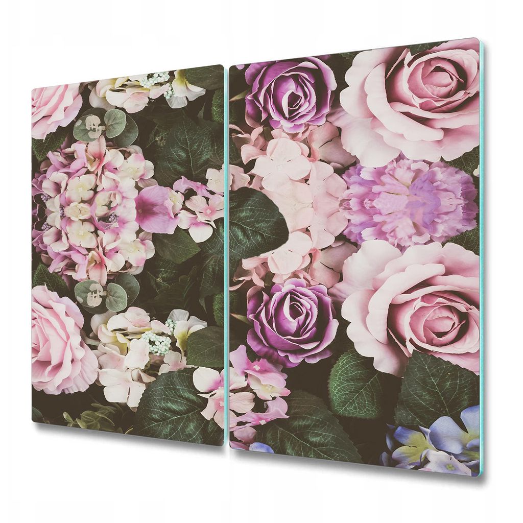 Küchenteller - Schneidebrett Glas - Herdabdeckung - Barocke Blumen