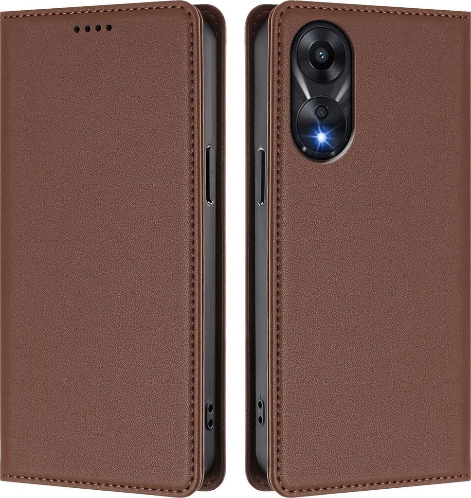 Handyhülle für Oppo A78 4G, Kunstleder Klapphülle Stoßfeste Magnetische Hülle mit Ständer Braun