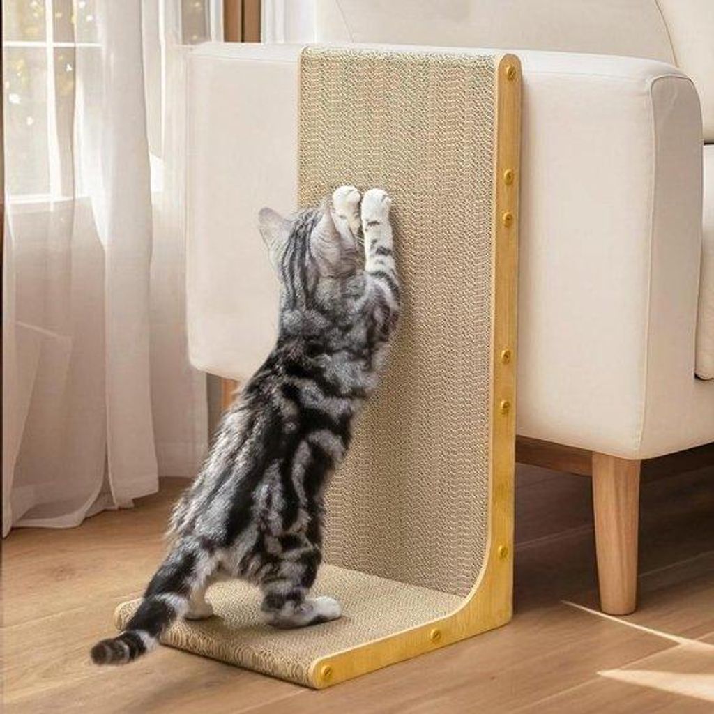 58cm L-förmige Kratzmatte Wandmontage aus robustem Karton für Indoor-Katzen