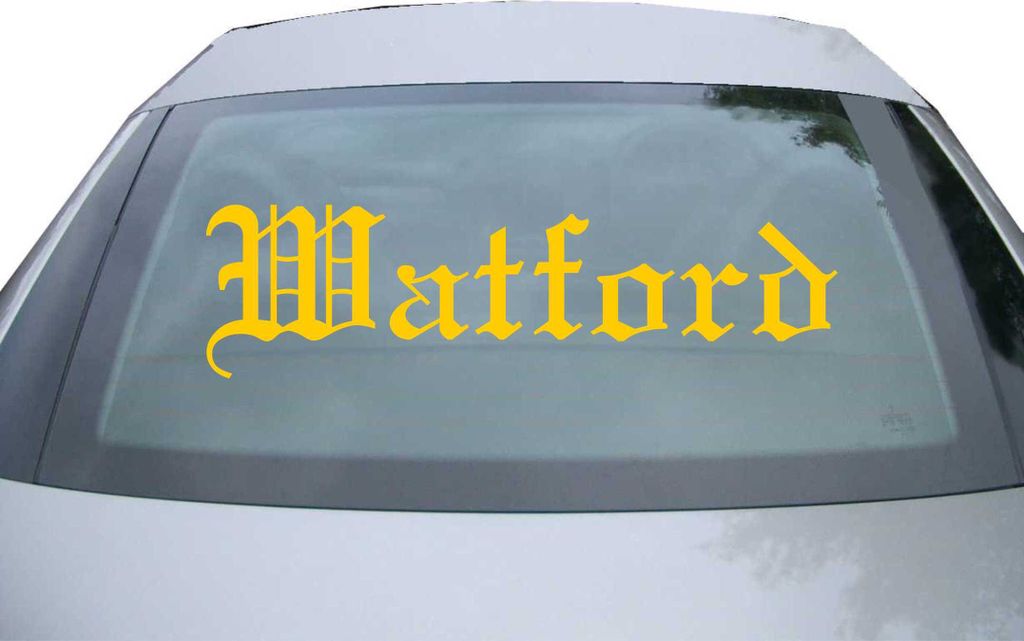 Indigos UG - Aufkleber Heckscheibe & Motorklappe DE6684 - gold - 600x165 mm - Watford - Auto Scheiben Fenster Heckklappe Tuning Racing JDM - Die cut