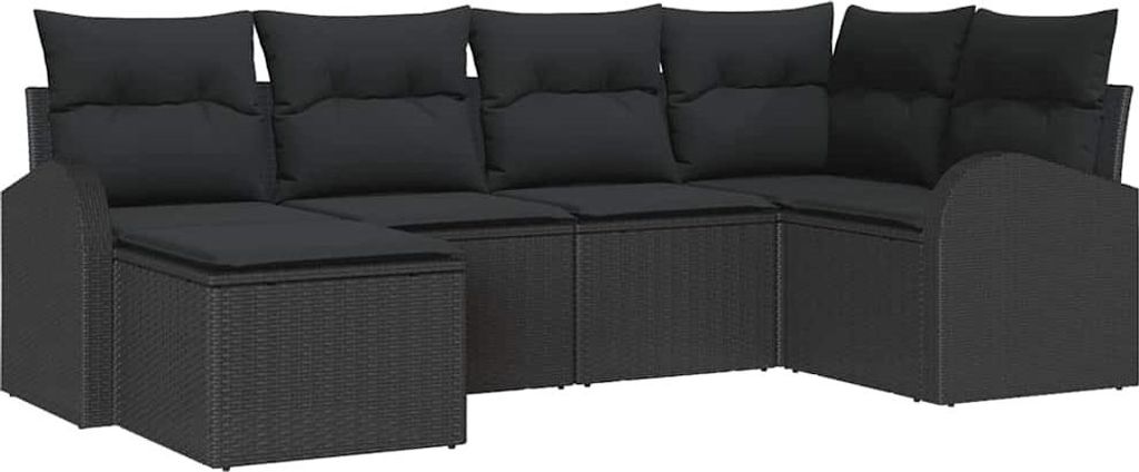 vidaXL Sofa Set mit Kissen mit Speicher 6 pcs Schwarz Poly-Rattan