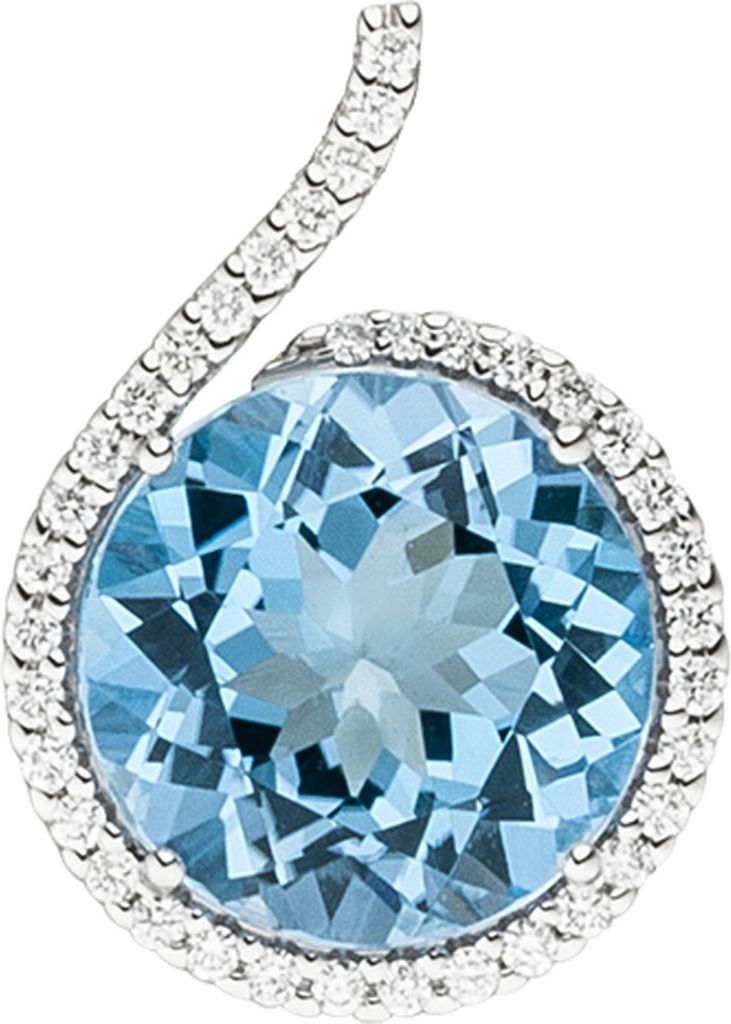 Anhänger mit 37 Diamanten Brillanten Blautopas hellblau rund 585 Gold Weißgold