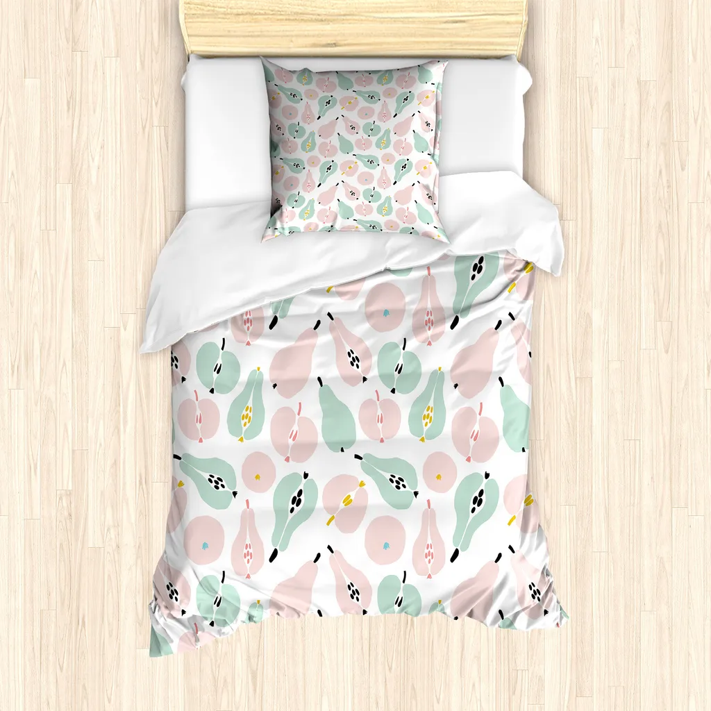 Housse de couette ABAKUHAUS 135x200 cm Pommes Poires Pastel Blush Seafoam