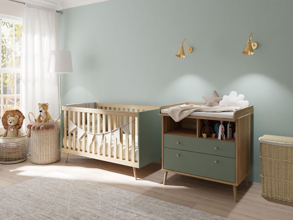 Wickelkommode >Whenua< in Mauvella Eiche/ Salbei - 89,8x94,4x77cm (BxHxT)