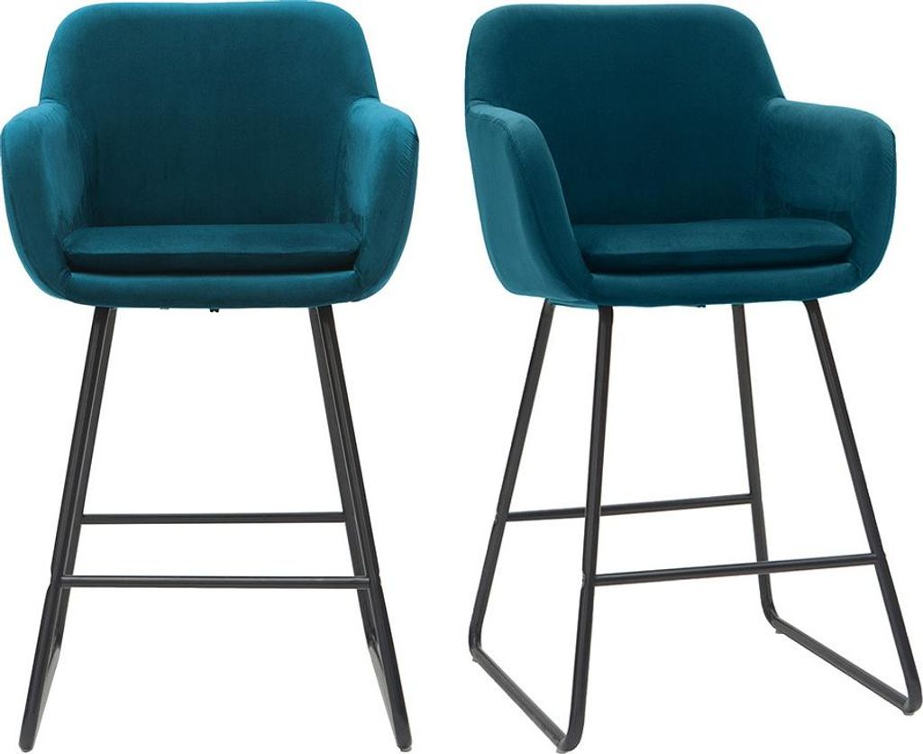 Miliboo - Barhocker aus petrol Stoff mit Samteffekt H65 cm (2er-Satz) AMIKA