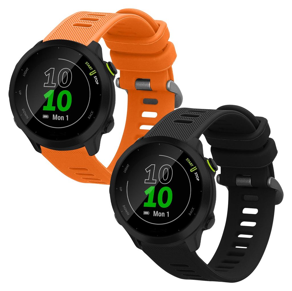 kwmobile 2x Uhrenarmband für Garmin Forerunner 55 / Forerunner 165 / 245 / 645 / 570 42mm Armband - Fitnesstracker Band Set aus TPU Silikon -