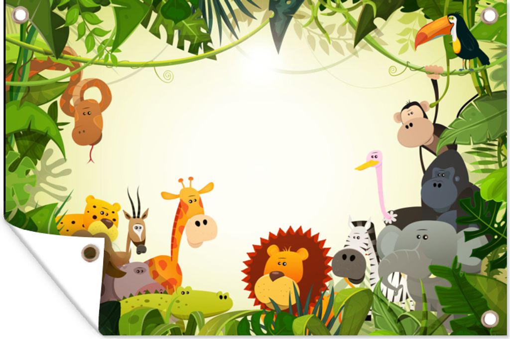 MuchoWow 120x80 cm Outdoor-Poster Gartendeko Sichtschutz Garten Poster für den Garten Dschungel - Tiere - Schlange - Elefant - Jungen - Mädche...