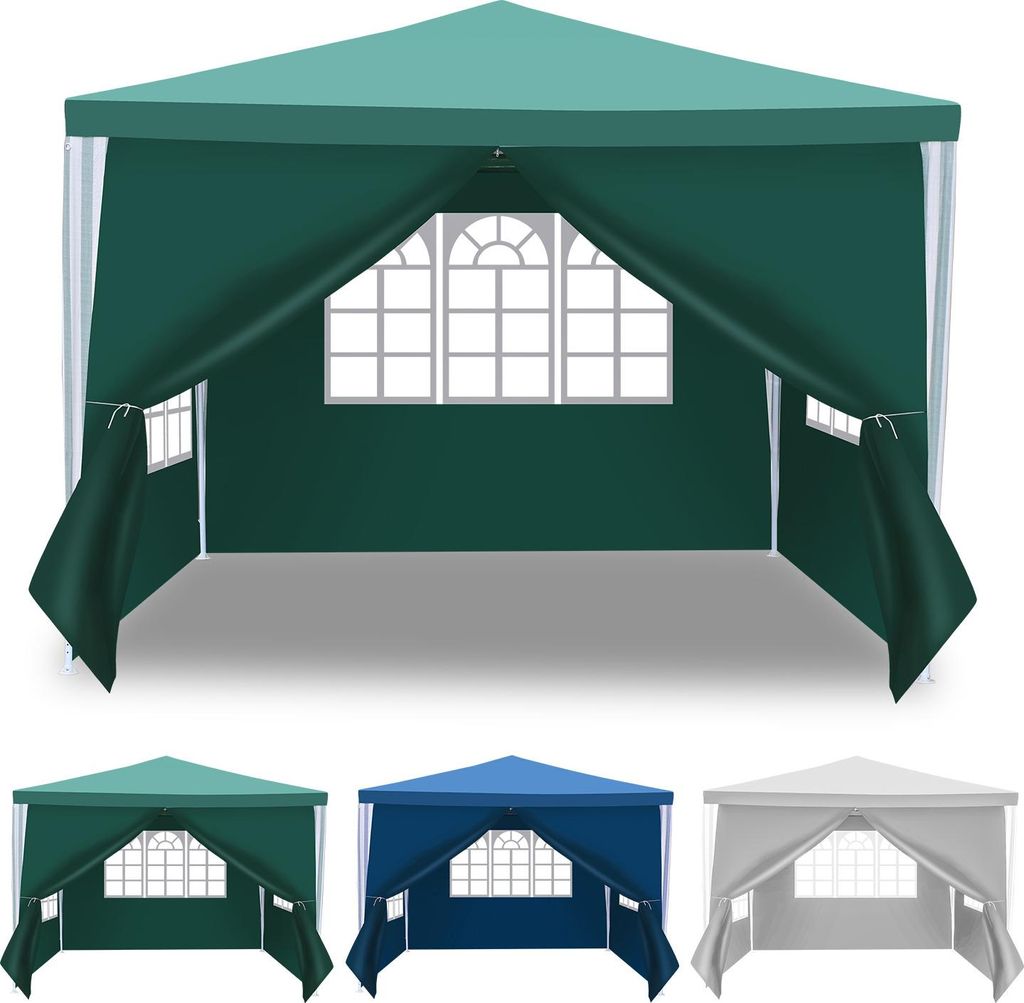 Izrielar 3 x 3 m Garten Pavillon tragbares wasserdichtes Zelt Partyzelt mit Spiralschläuchen, Grün